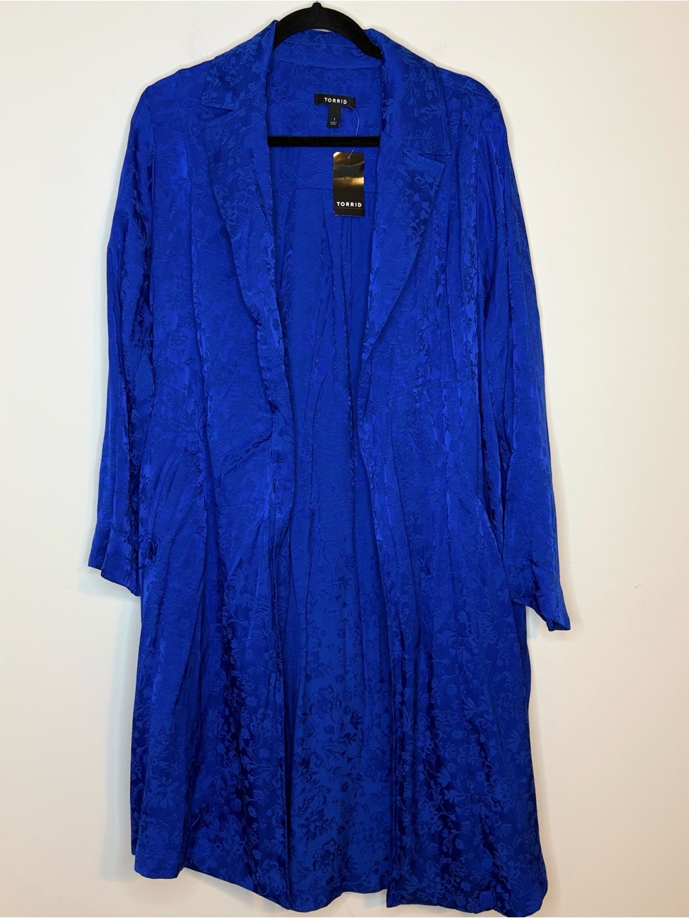 Torrid NWT Blue Floral Print Jacquard Trench Coat Size 1X 14/16 *Missing Belt*